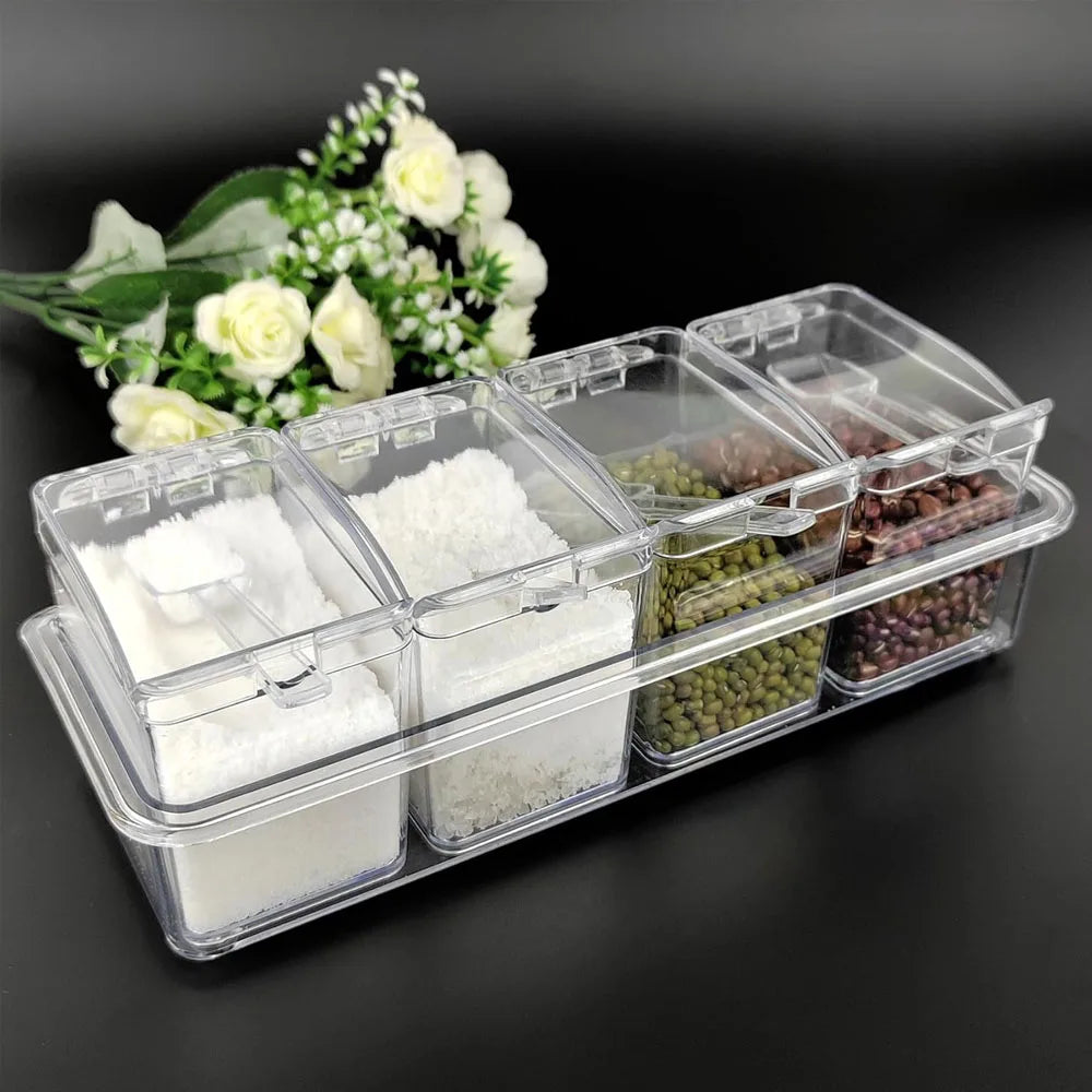Clear Seasoning Box - Spice Storage Container Storage Tool for Kitchen Herb Spice Tools Gadgets-Cruet with Cover and Spoon