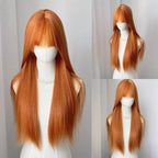 Long wavy synthetic wig 26 inch heat resistant, black or wine red or orange
