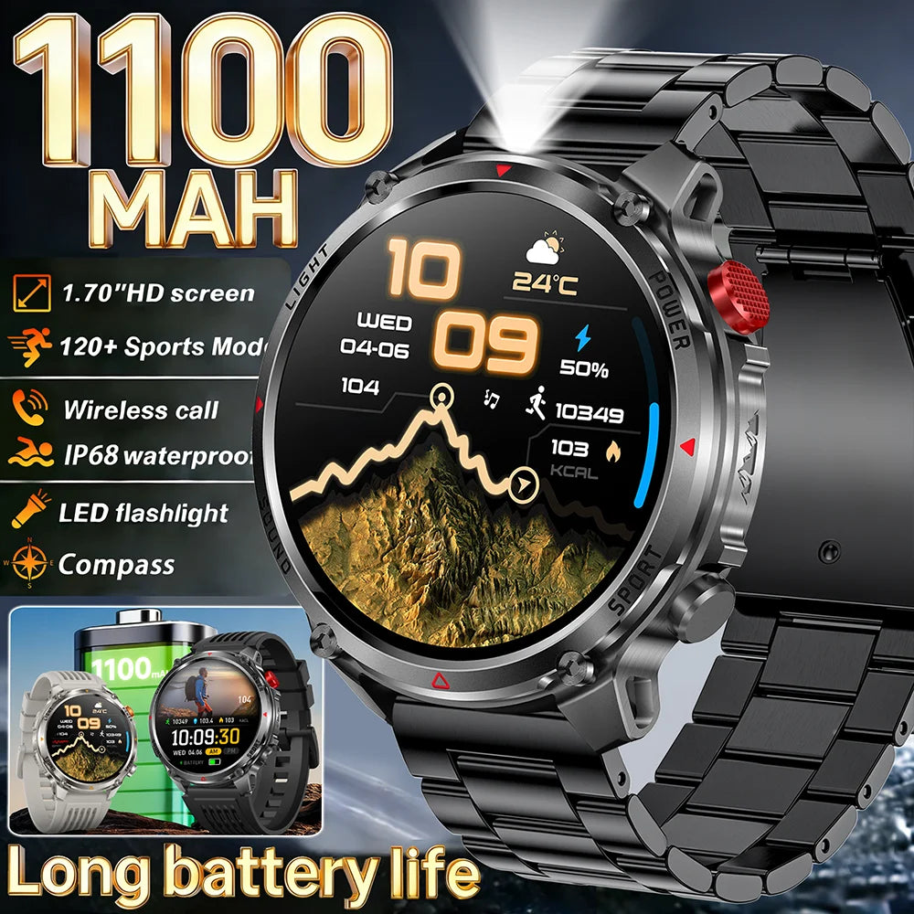 2026 New Fashion Luxury 1100mAh Battery 1.7-inch HD Screen Compass Wireless Call Flashlight 100+Sports Outdoor Sports smart