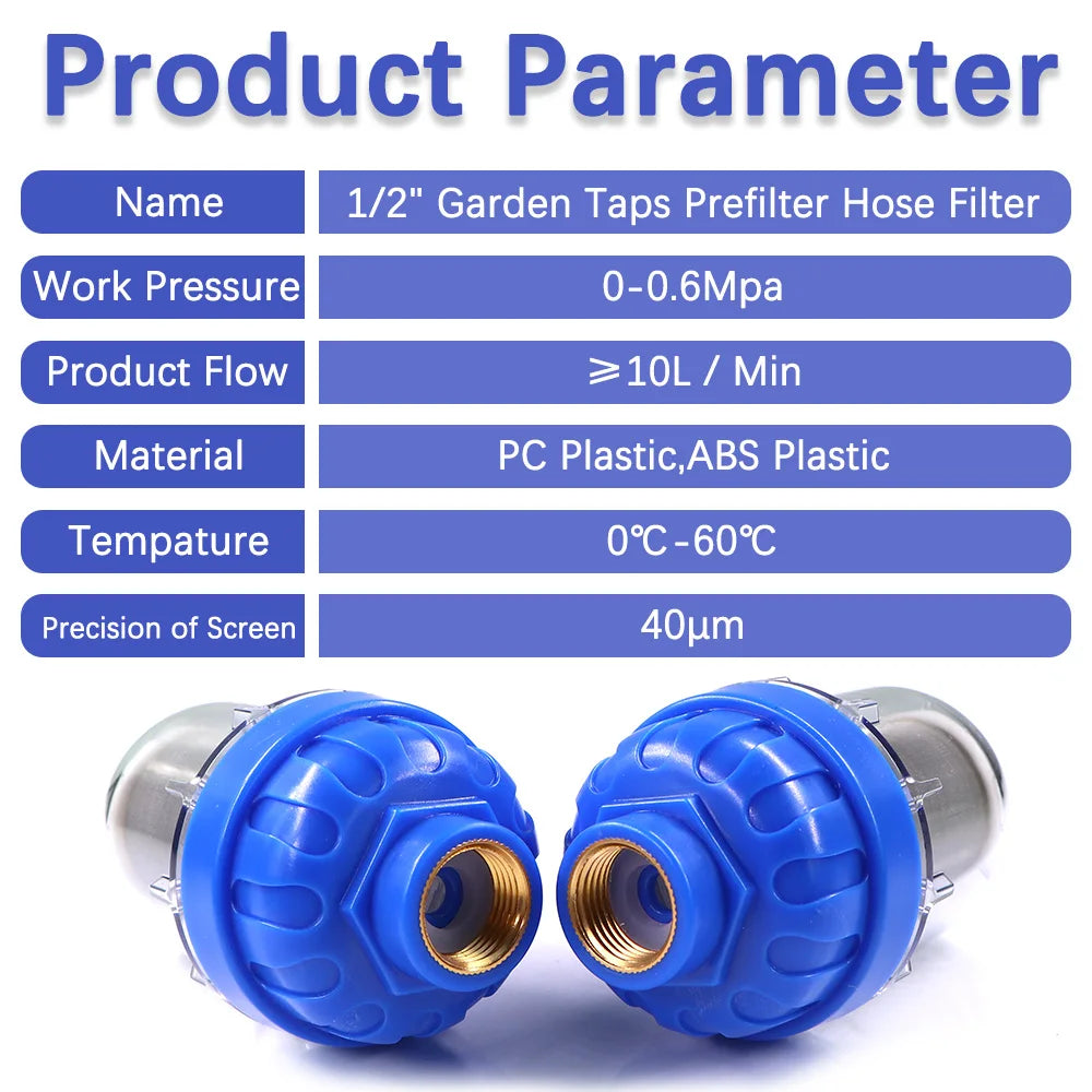 1/2" 40μm Prefilter 16mm Pacifier Garden Taps Faucet Filter Quick Connector 316 Stainless Steel Screen Irrigation Hose Adapter