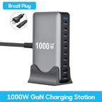 1000W 10-Port GaN Desktop Adapter 140W PD Fast Charging for MacBook Pro Laptop, 100W for Phone Tablet, Multi Port USB Hub Statio