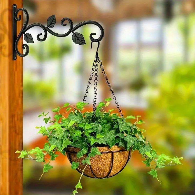 2pcs Rustic Wrought Iron Wall Bracket Plant Hooks, Metal Hangers For Hanging Indoor Outdoor Plants, Flower Pots, Bird Feeders,