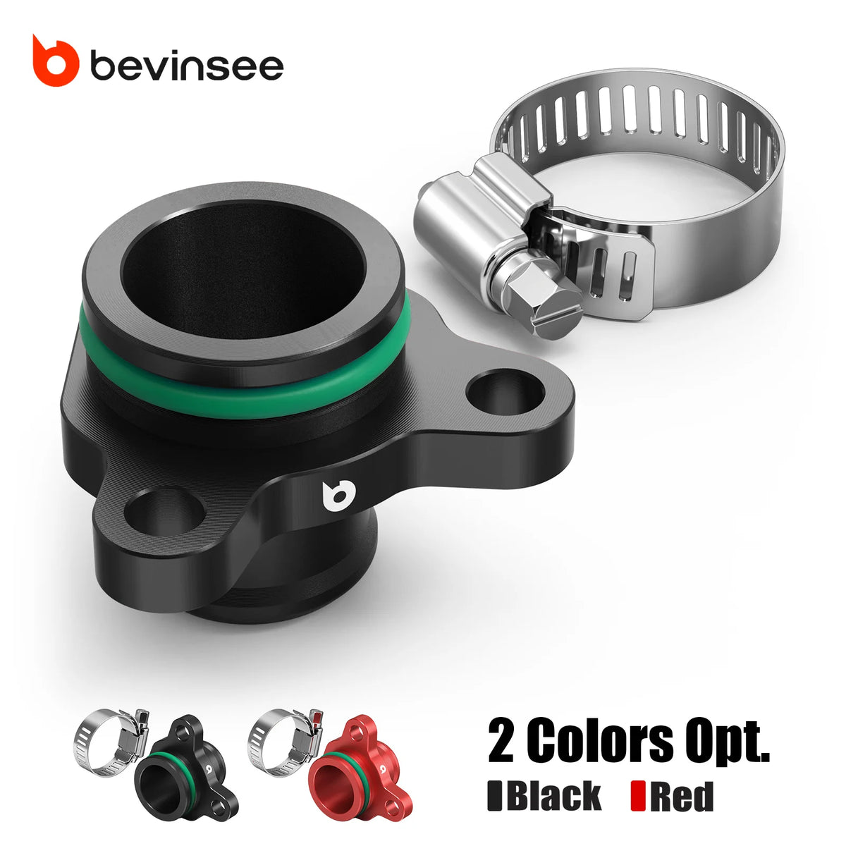 BEVINSEE Aluminum Coolant Port Flange Fitting for BMW N52 E90 E91 E92 E93 F30 F31 F34 Red/Black
