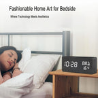 Wooden Digital Alarm Clock with Temperature Humidity LED Desk Clock for Office Bedroom Wooden Electric Clock Bedside Décor Gift