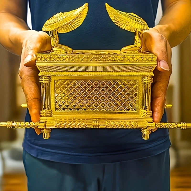 Ark of the Covenant Figurine Jewelry Box with Ten Commandments, Aaron's Rod & Manna, Gold, 1pc
