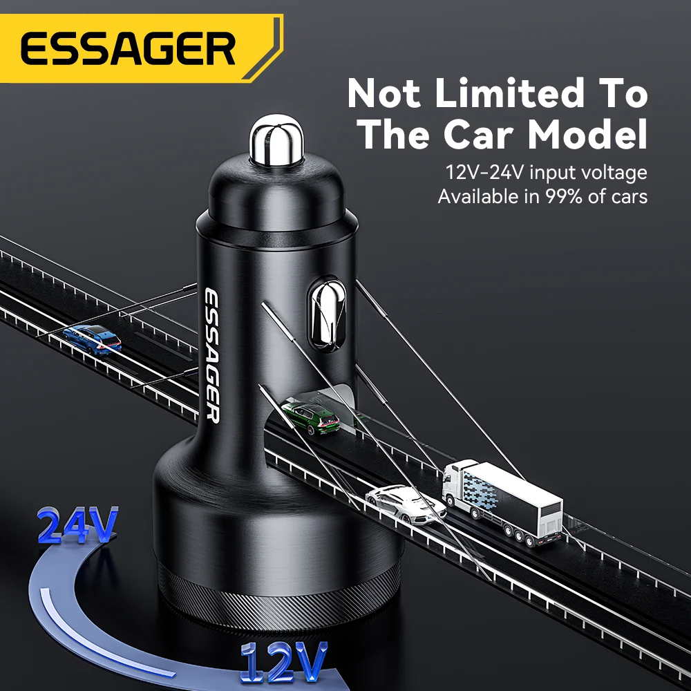 Essager 105W Digital Display Fast Car Charger For iPhone 15 14 pro MacBook USB A C Quick Charger For Xiaomi Samsung OPPO