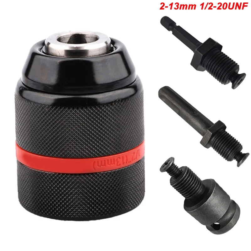 4pcs/set,2mm~13mm Threaded Metal Keyless Drill Chuck,1/2-20UNF Quick Change,Conversion Shank(Hex/SDS-Plus/Socket Square Adapter)