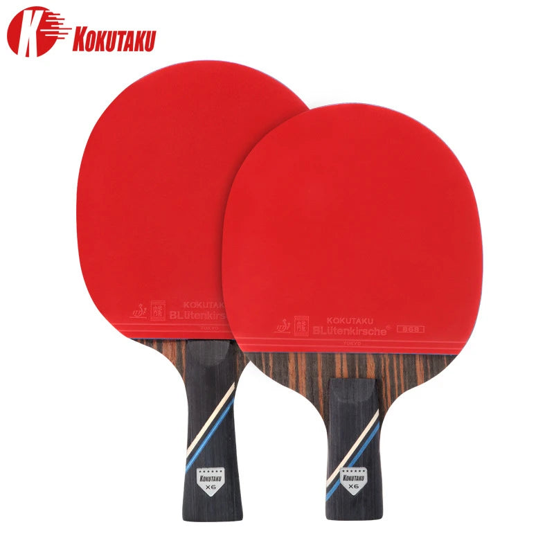 KOKUTAKU 2 Pcs 6 Star Ping Pong Paddle Set X6 Ebony Surface Carbon Table Tennis Racket with Bag for Adults
