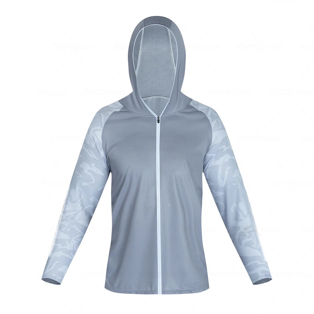 Men's Hooded Long Sleeve Fishing Shirt UV Protection Breathable Outdoor Top, Sizes S-5XL