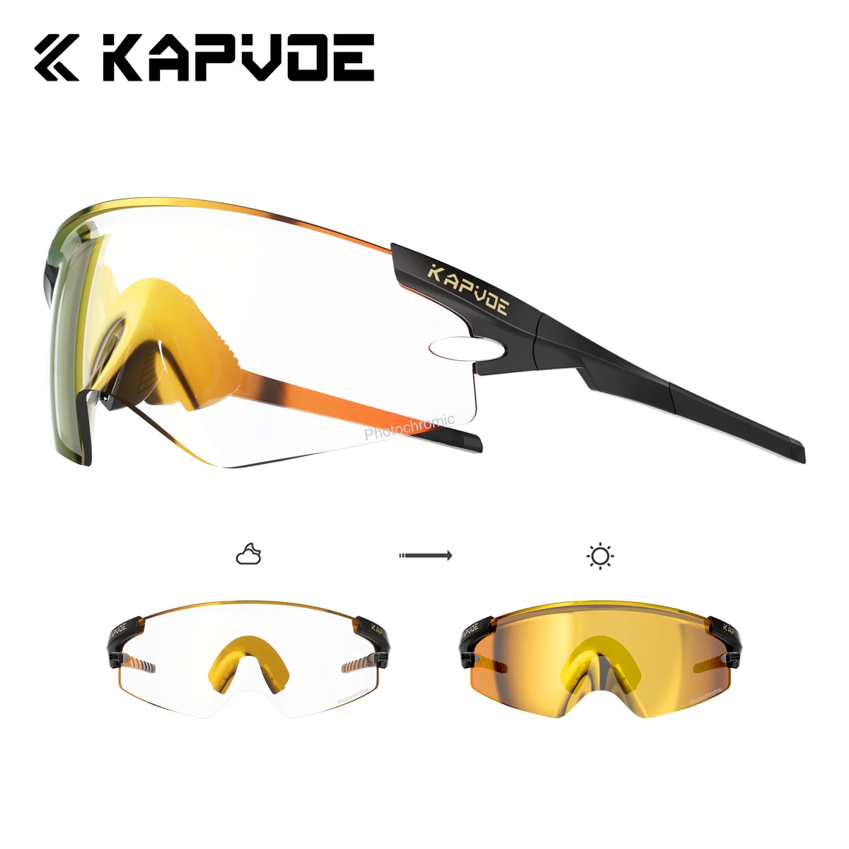 Kapvoe Cycling Sunglasses for Road Bike & MTB, Photochromic Lens Options, Unisex