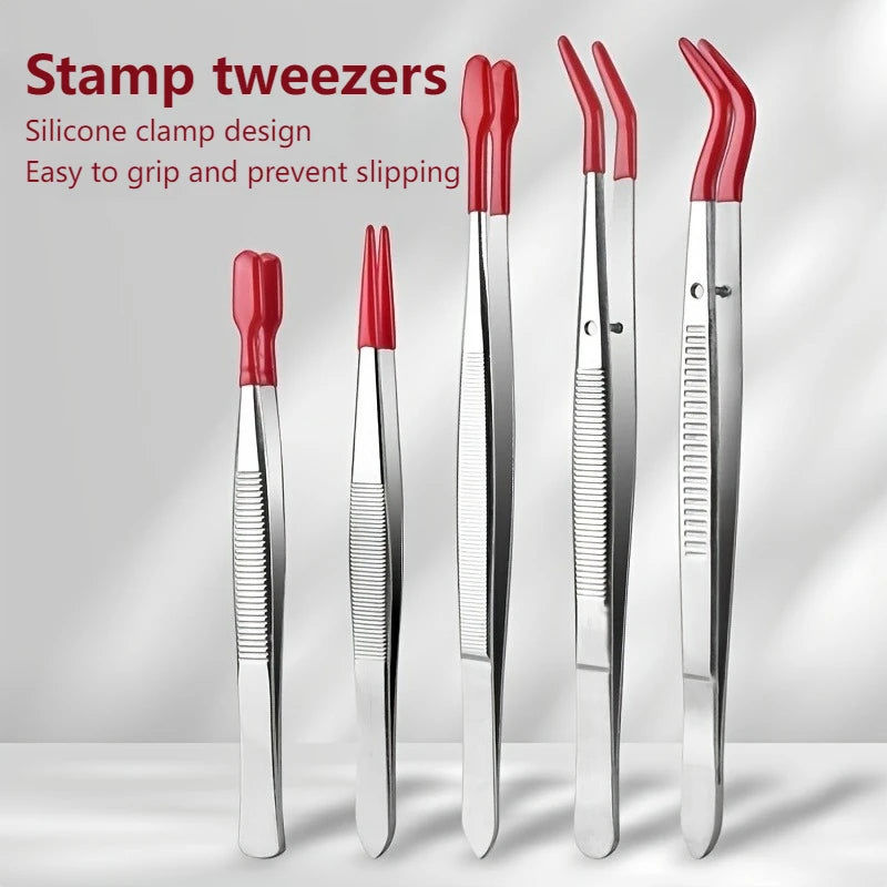 Stainless Steel Tweezers High-End Stainless Steel Plastic-Coated Tweezers For Eyelash Extension Assistance Coin Stamp Clips
