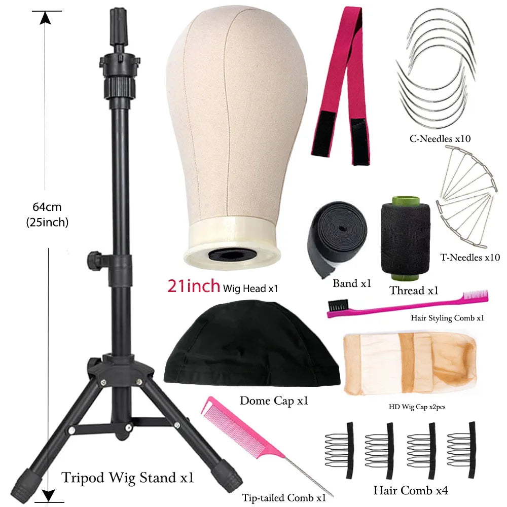 21inch 23inch Wig Head Mannequin Head with Wig Stand ,Manikin Canvas Head for Wigs Making Display with pins