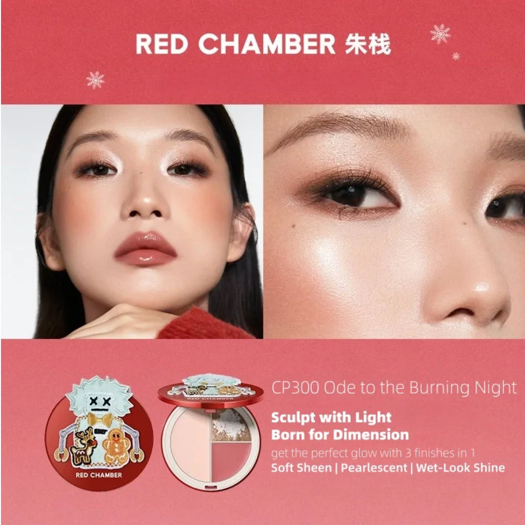 RED CHAMBER TRI COLOR MULTI-PURPOSE HIGHLIGHTER Palette Natural Brightening One Palette Multi-Purpose 7.5g Makeup