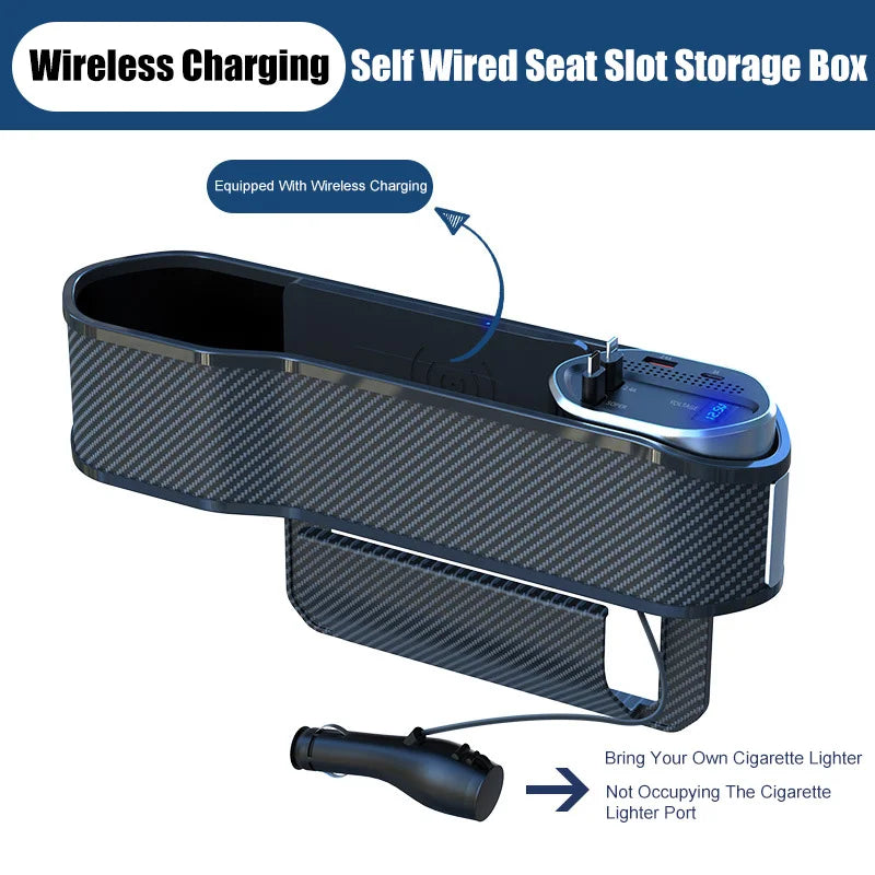 Car Supplies Wireless Charging Car Seat Gap Organizer With 40W USB-C/ Lightning Fast Charge Cable Center Console Storage Box