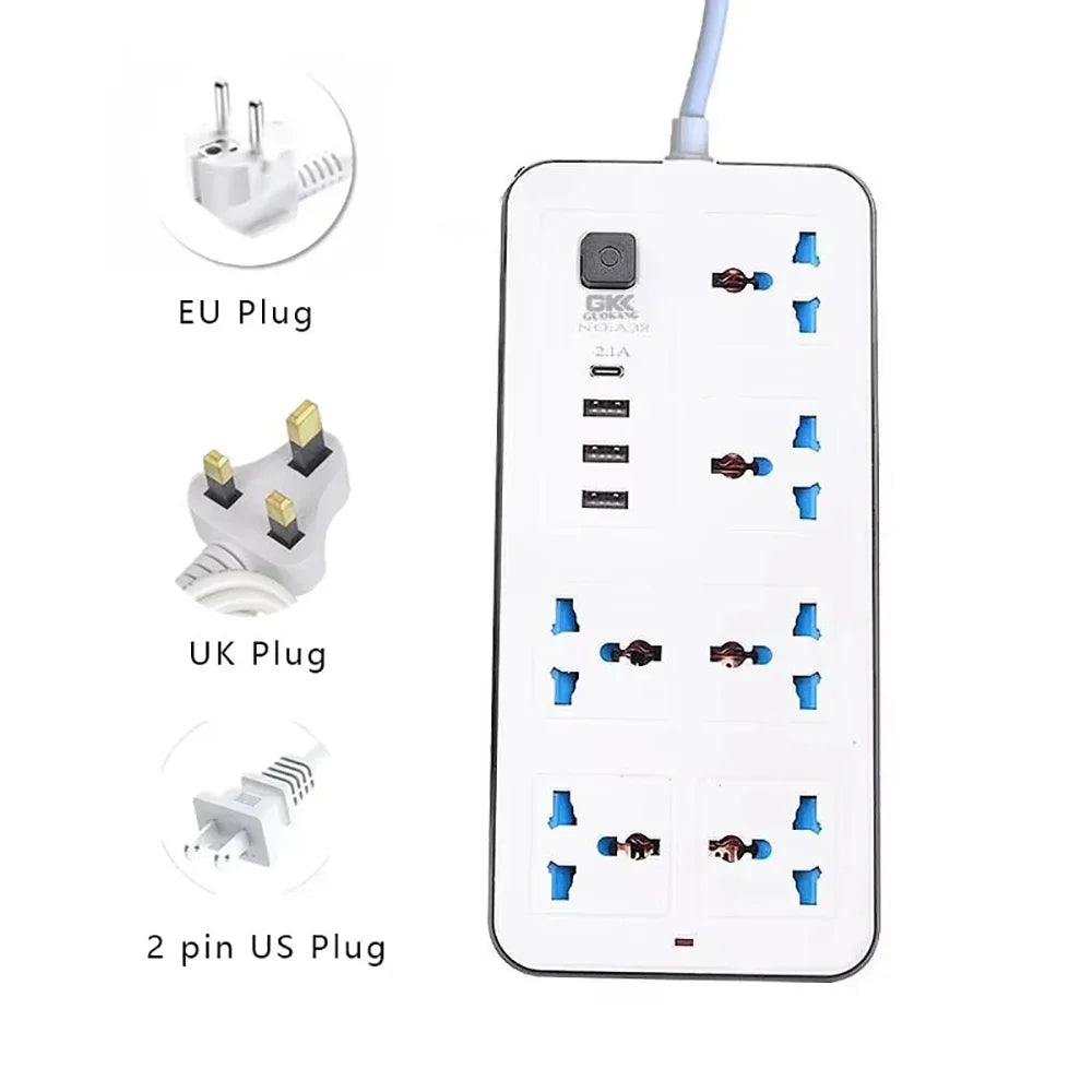 Power Multi Tap Universal Plug EU US UK Outlet Power Strip AC Type C USB Port Charge Electrical Socket with 1.8m Extension Cord