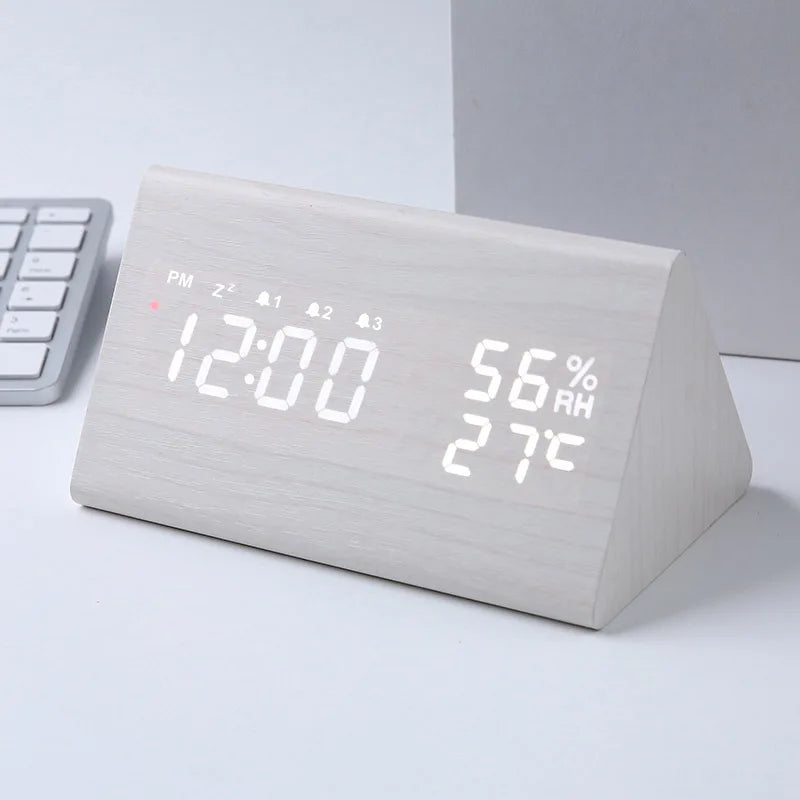 LED Bedside Alarm Clock with Sound Control Night Light USB Charging Temperature Display