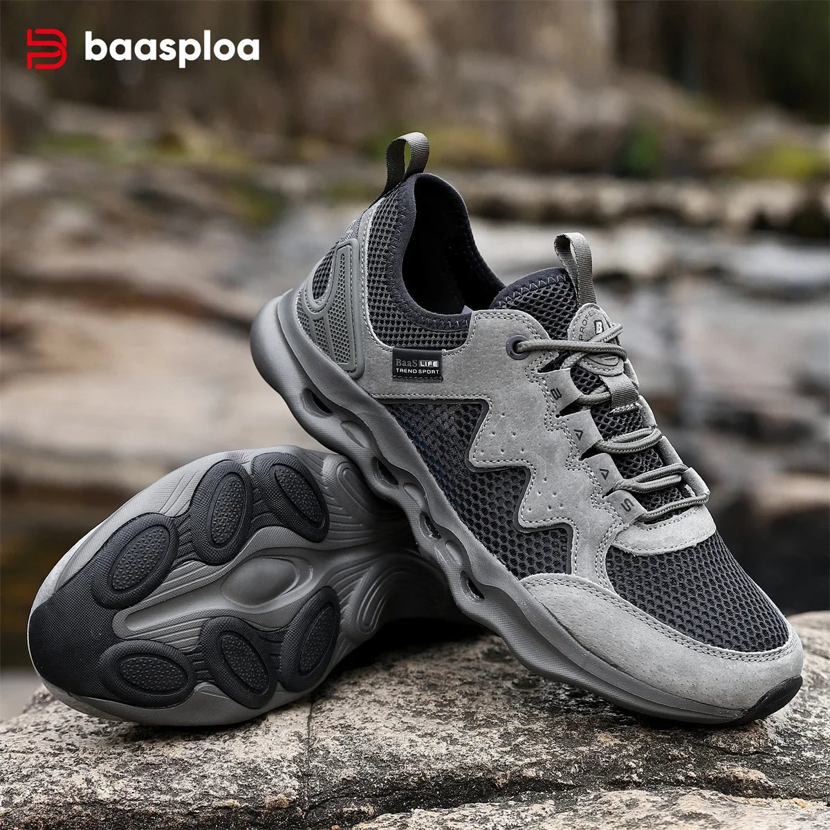 Baasploa Men Hiking Shoes Comfort Breathable River Water Sneakers Male Outdoor Lightweight Casual Walking Shoes Lace-Up