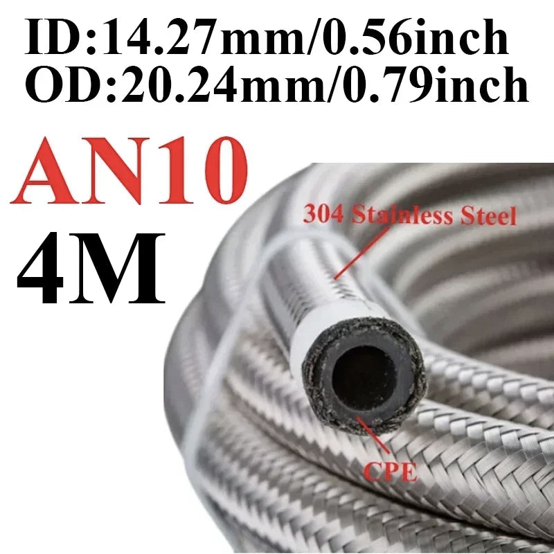 Universal AN braided fuel/oil hose line, stainless steel over CPE rubber, 1m AN10 ID 14.2mm