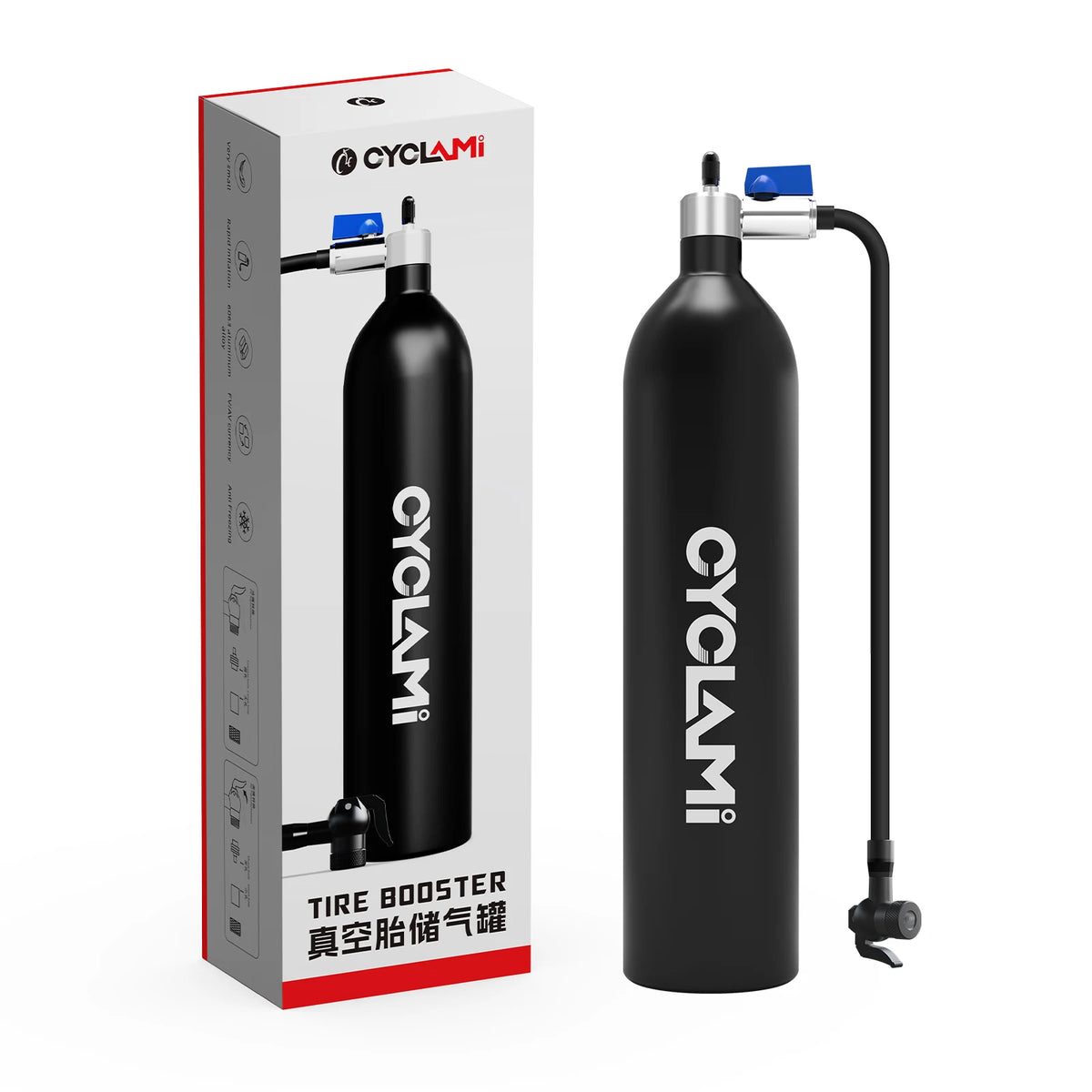 CYCLAMI Tubeless Tire Inflation Tank 1.3L Mountain Road Bike Inflator Tyre Air Bottle Tire Booster Vacuum Tire Tank Cylinder
