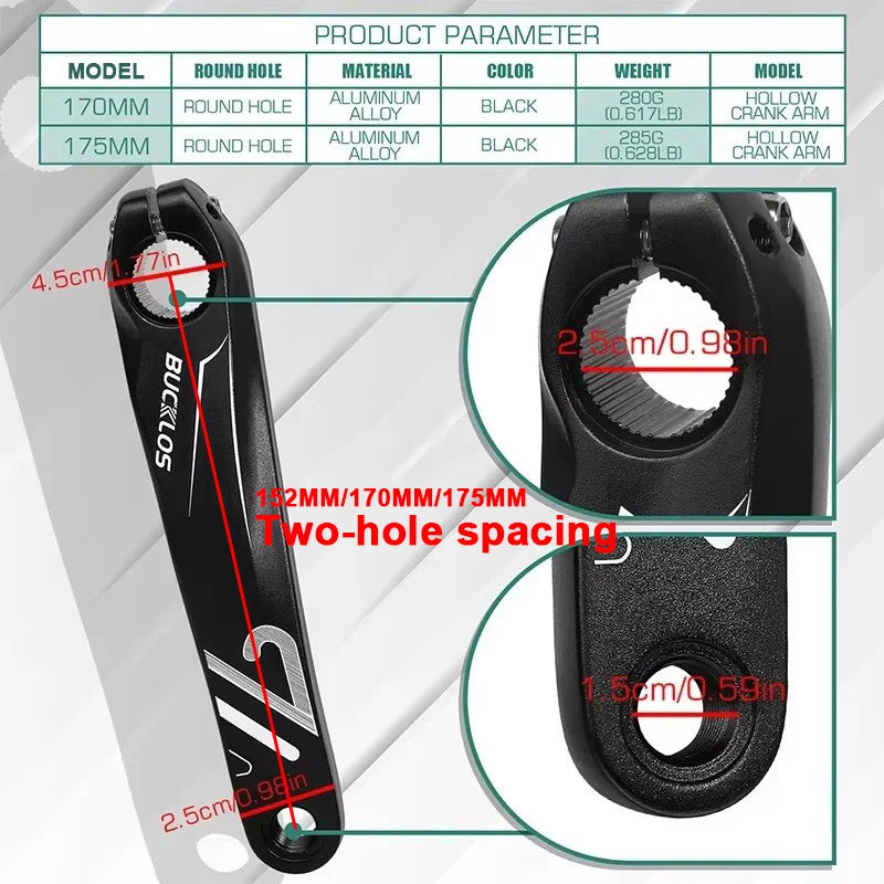 BUCKLOS Bike 152/170/175MM Crank Arms Aluminum Alloy Bicycle Crank Durable High Strength Repair Crank for Spinning Electric Bike