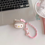 Kawaii 3D Hellokitty Headphone Case Silicone Shockproof Cover for Apple Airpods Pro 2 Pro 3 Airpods 4 3 2 Case with Chain Charm
