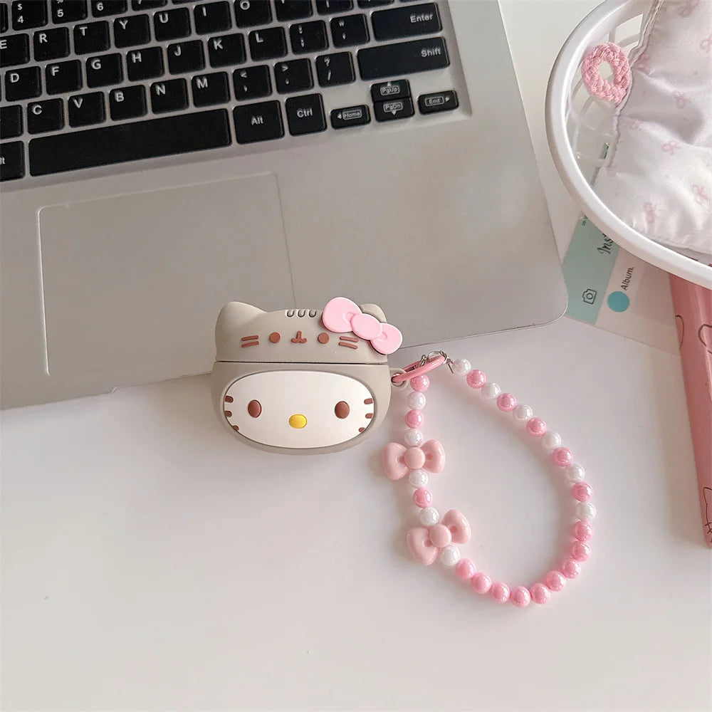 Kawaii 3D Hellokitty Headphone Case Silicone Shockproof Cover for Apple Airpods Pro 2 Pro 3 Airpods 4 3 2 Case with Chain Charm