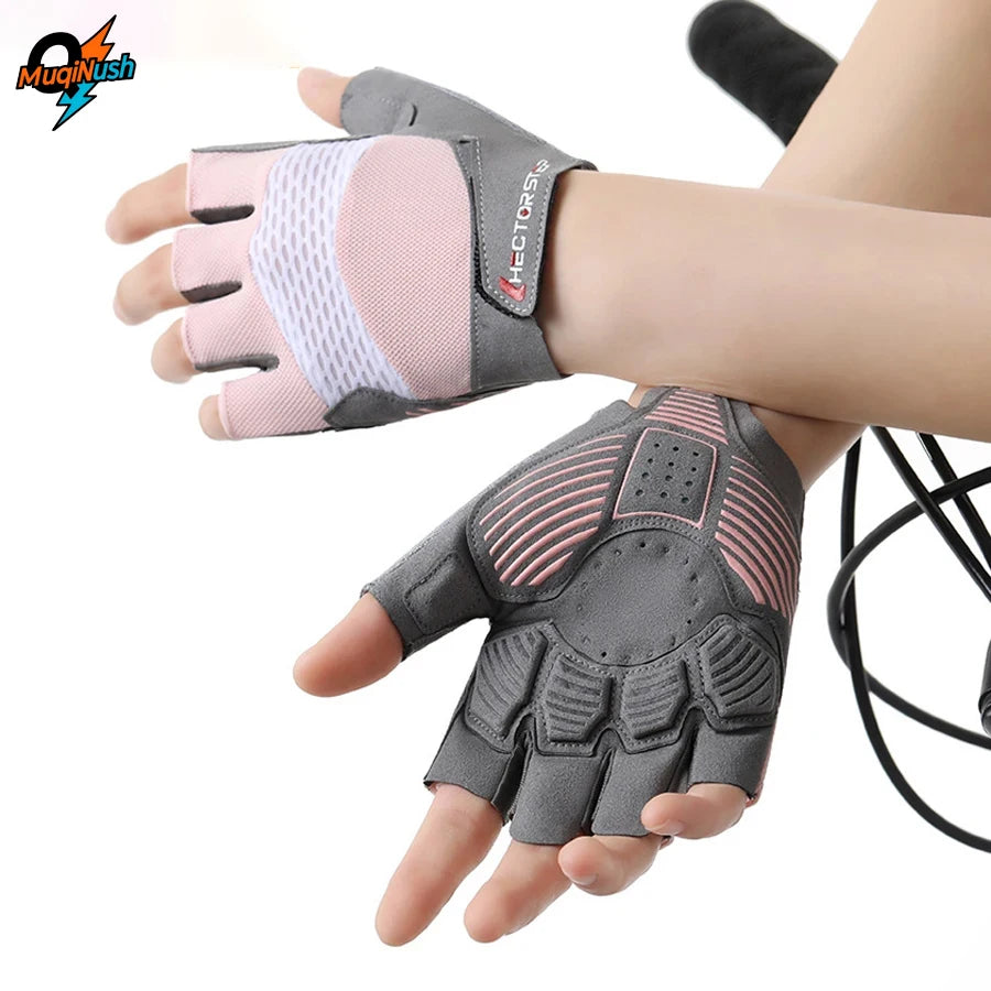 MuqiNush Half Finger Cycling Gloves with Cushion Padding, Anti-Slip, Breathable, Gray/Pink/Black/Green
