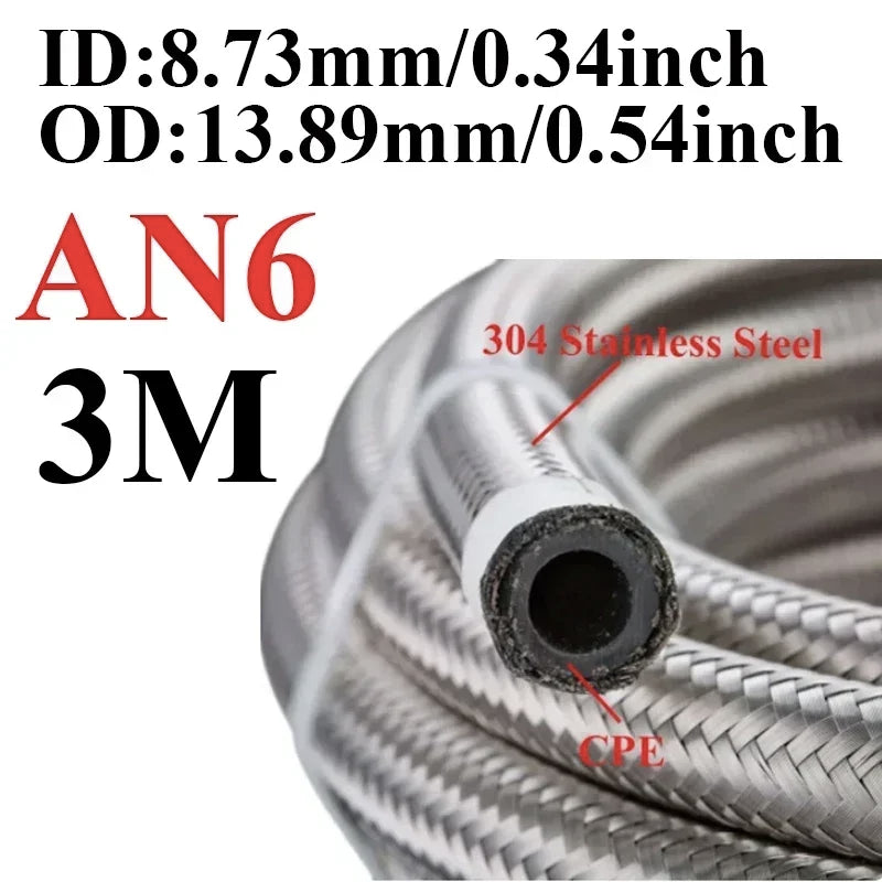 Universal AN braided fuel/oil hose line, stainless steel over CPE rubber, 1m AN10 ID 14.2mm