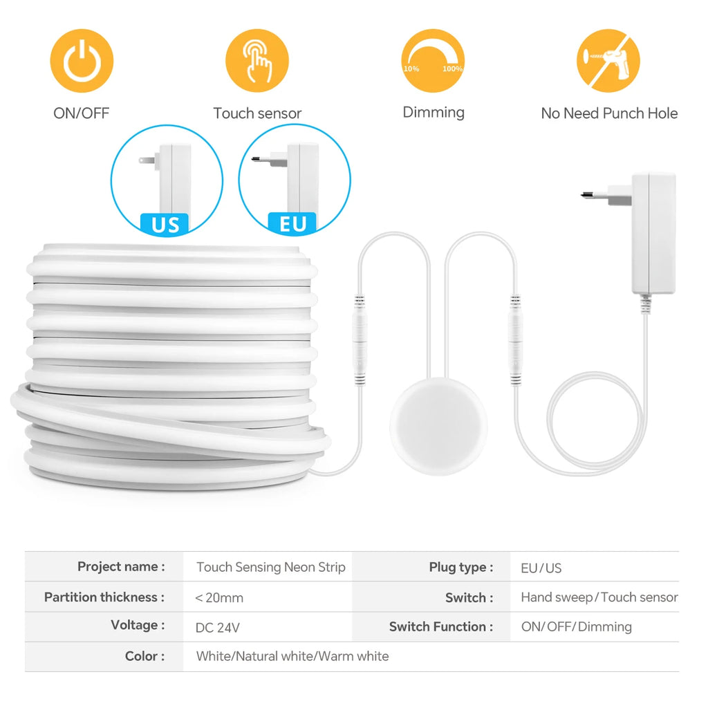 Self-Adhesive COB LED Under Cabinet Lamp Kitchen Light Touch Dimmable Silica Gel Neon Lights Tape 2m 3m 5m 10m Decor Lighting