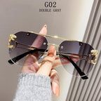 Rimless Designer Sunglasses Women Trendy Luxe Fashion Sunglasses Men Vintage Glasses Lentes De Sol Mujer Lunette Soleil Femme