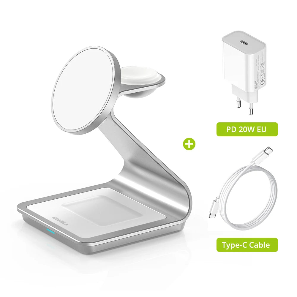 Bonola Magnetic 3 in 1 Wireless Charger for iPhone 17/16/15/13/14/12 30W Wireless Charging Station for Apple Watch/AirPods Pro
