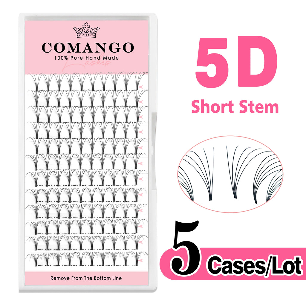 5pcs/Lot CoMango Short Stem Premade Fans Russian Volume Lashes Tray Premium Eyelash Extensions Supplies for Eye Beauty Makeup