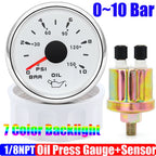 Custom Auto Car 52mm Oil Pressure Gauge+Sensor 7 Color Backlight 0~5Bar 0-10Bar Oil Press Meter with Sensor Marine Boat 12V24V