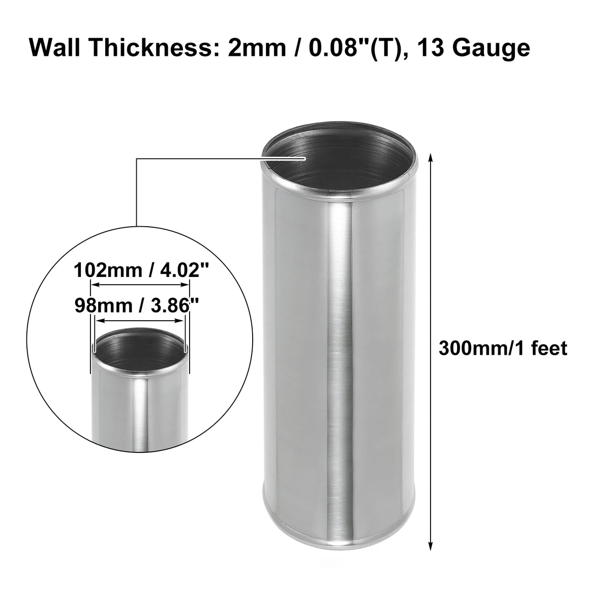 uxcell Aluminum Intercooler Pipe Straight Tube 300mm Length, OD 38mm (ID 33mm)