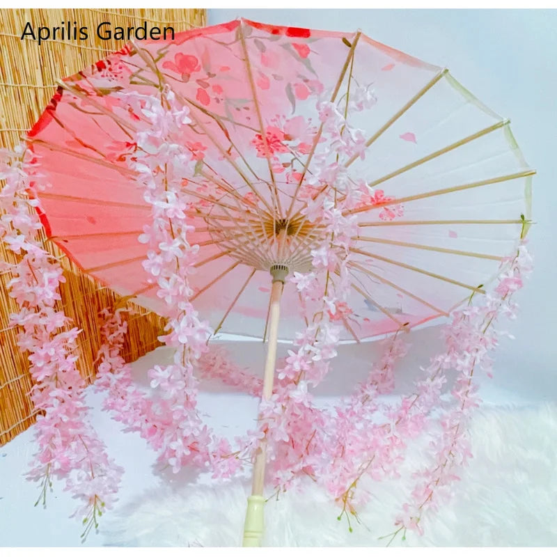 82CM 32'' Skyblue Hanfu Parasol Flowers Waterproof Car Umbrella Dance Cosplay Japan Sakura Spring OilPaper Cosplay El Principito