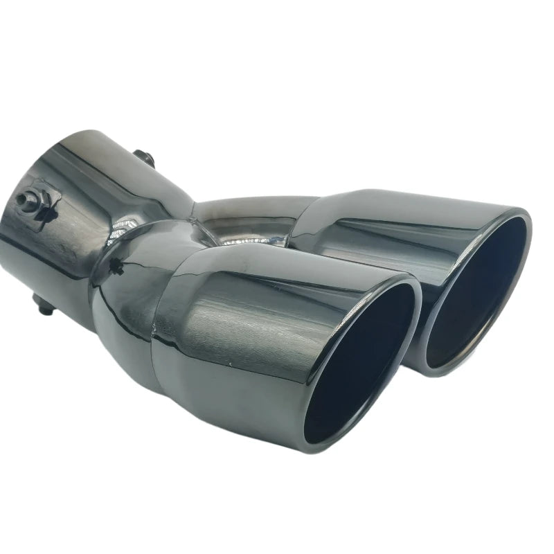 Universal Double Outlet Exhaust Tip Muffler Tailpipe 58mm/73mm Black or Silver Straight/Curved