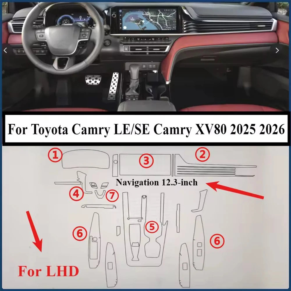 Car TPU Interior Protection Pre-cut Film For Toyota Camry XV80 2025-2026 Gear Panel Center Console Navigation Cover Accessories
