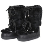 2025 Winter Snow Boots Women Ski Boots Luxury Fluffy Furry Fur Boots Female Rivets Warm Waterproof Platform Black Cotton Boots