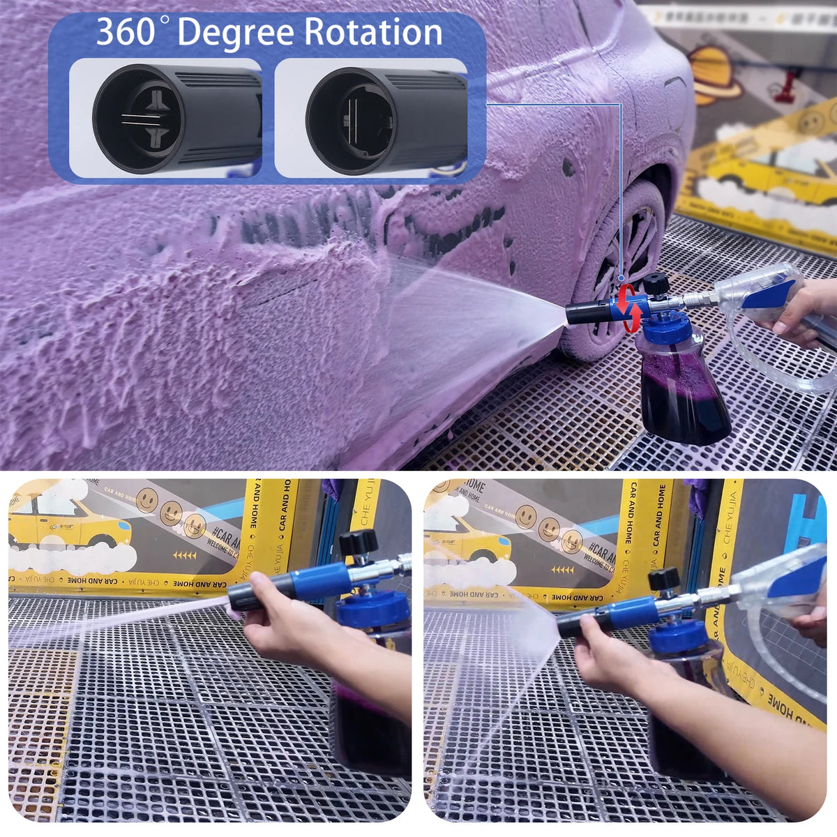 Stylish blue-black foam cannon, 1/4" quick-connect fitting, leak-proof lid air valve, for Karcher Elitech Bort AR Bosch