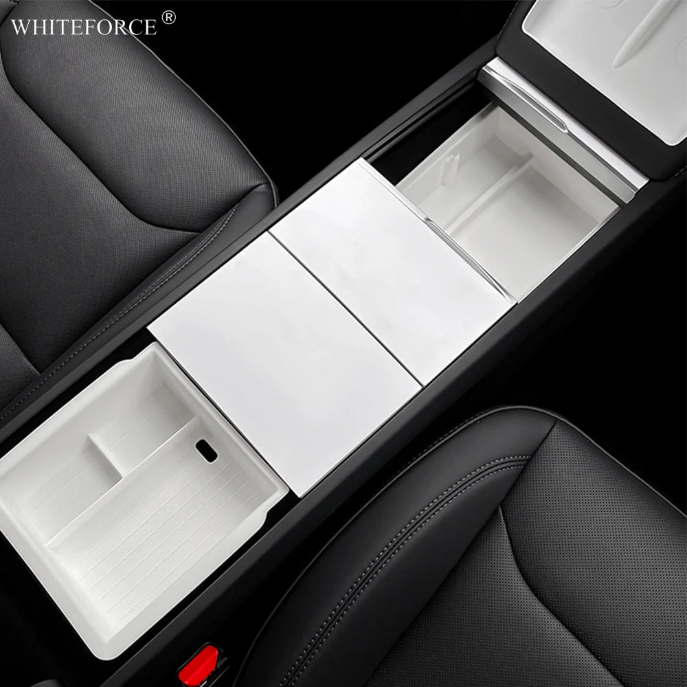 For Tesla Model 3 Highland 2024 Center Control Armrest Box Double-layer Storage TPE+ABS Center Control Layered Tray Container