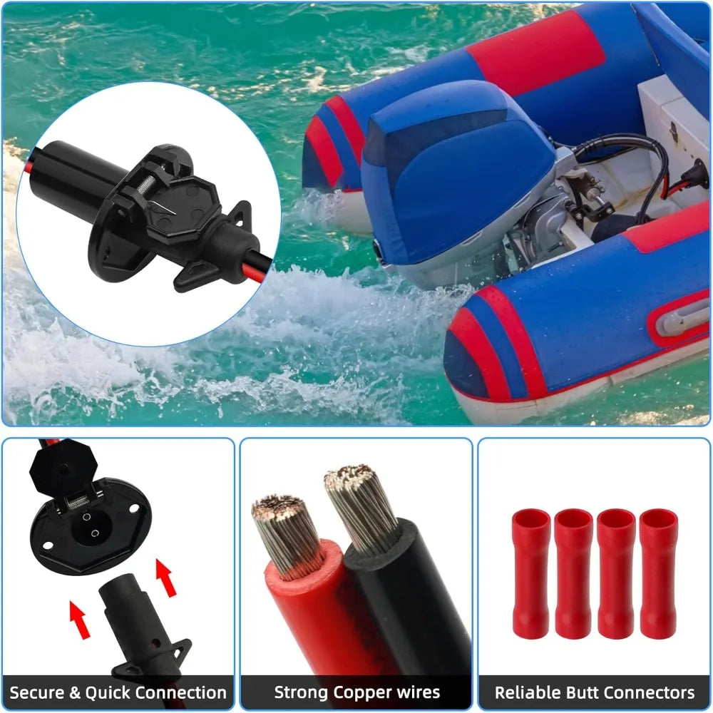 Trolling Motor Plug 12v/8 Gauge/2 Wire Trolling Quick Connector for Electric Boat Motor Electrical Trolling Plug Socket Set