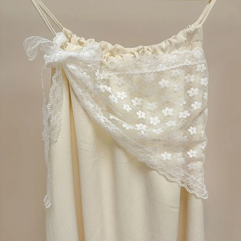 Lace Flower Elegant Temperament Lace Women Flower White Sweet Triangle Scarf Thin Breathable Ribbon Artistic Style Travel Photo