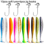 14PCS Gear Kit 10PCS Soft Lure 5.5cm 7cm 10cm T Tail Worm 4PCS Jigging Head Hook 3g 5g 10g Metal Jig Fishing Pesca Swimbait Bait