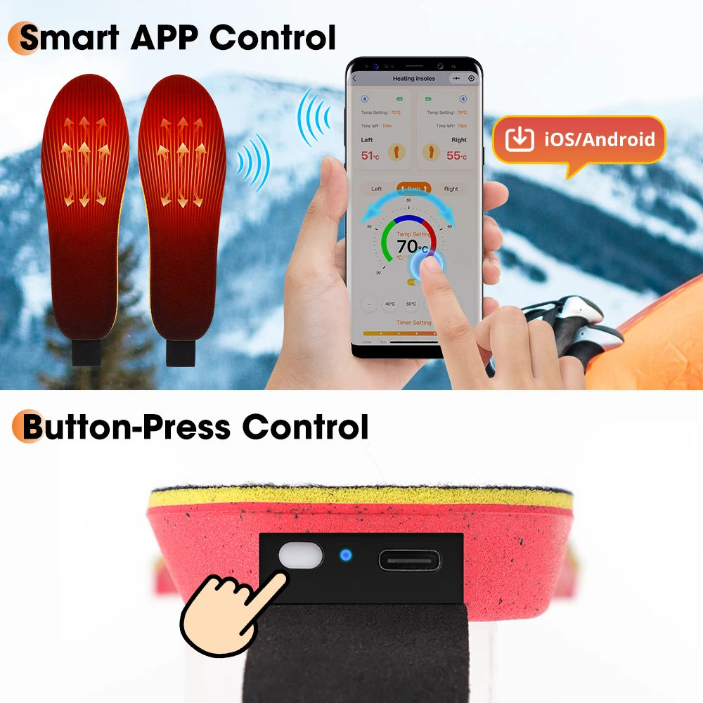 NEW APP Control Heated Insoles Electric Foot Warming Pad for Winter Outdoor Ski Adjustable Temperature Feet Heater Shoe Pads