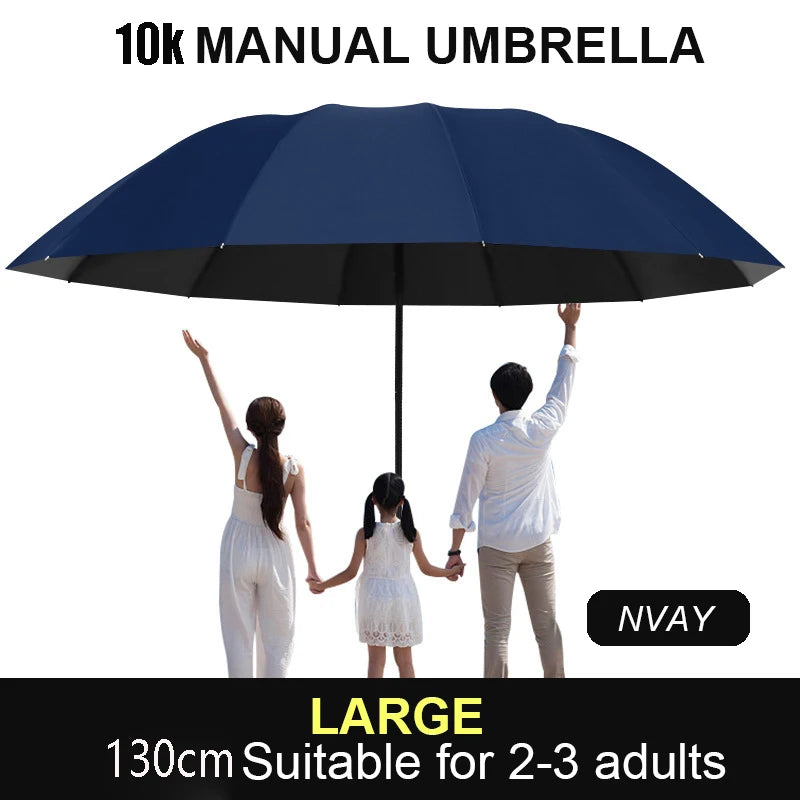 130cm Extra large triple fold rain and rain umbrella Effective rain protection Effective wind resistance UV resistance