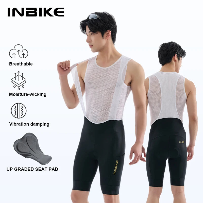 INBIKE Men's Padded Cycling Bib Shorts Quick-Dry Breathable MTB Bike, Black/Green EU Sizes