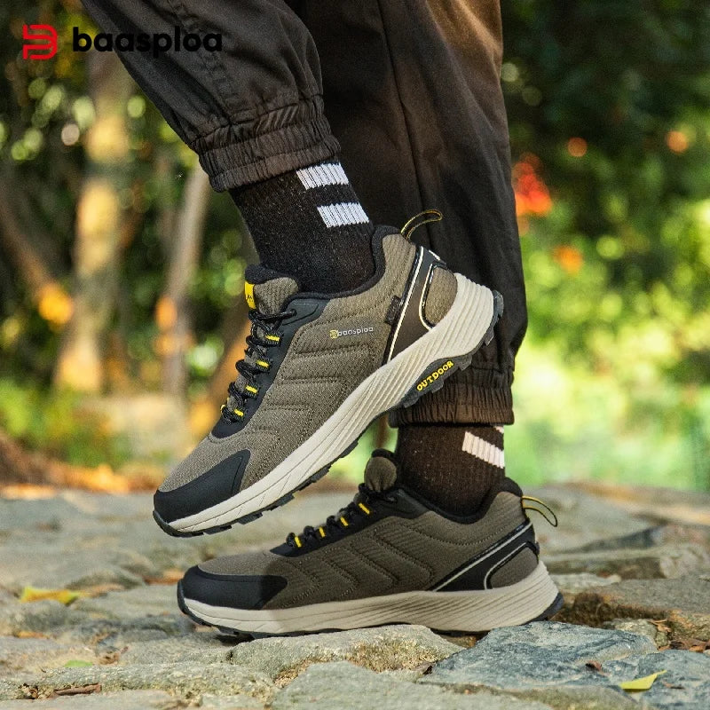 Baasploa Hiking Shoes Men Outdoor Climbing Lace-Up Sneakers Male Anti Splash Water Casual Wear-Resistant Non-slip Walking Shoes