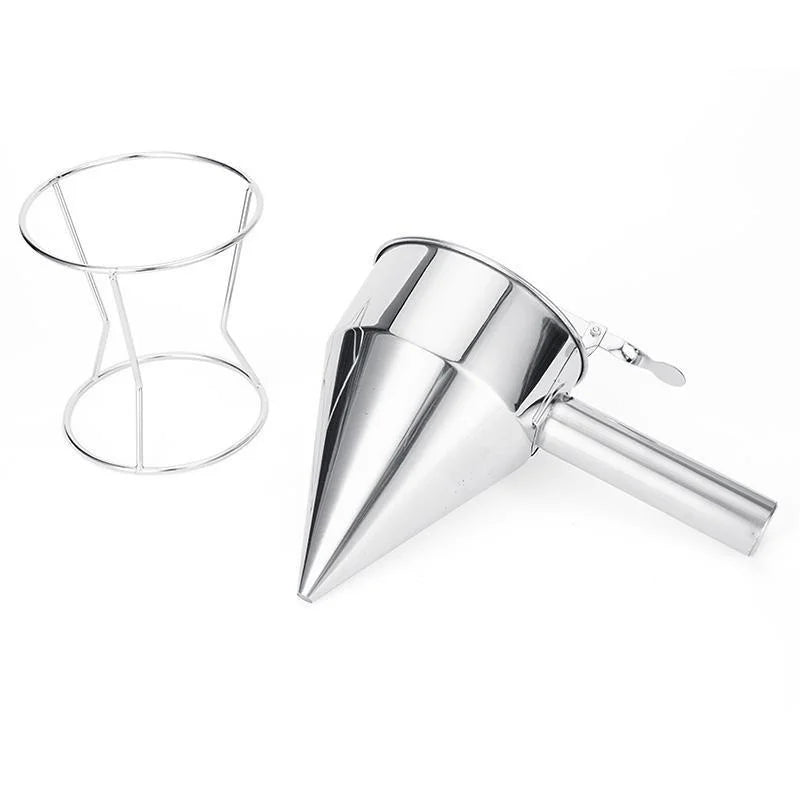 600/1200ML Oil Bucket with Holder Stainless Steel Funnel Dispenser Cupcake Pancake Batter Octopus Ball Kitchen Baking Tool