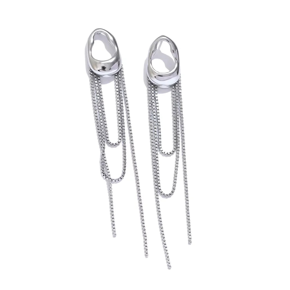 NiNice Temperament Stainless Steel Metal Tassel Chain Long Hanging Drop Earrings Girl's Daily Wear Trending Jewelry Recommend