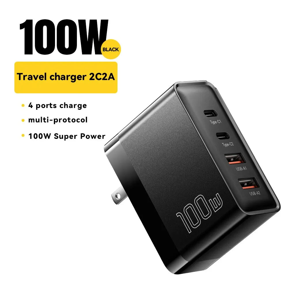 Essager 100W GaN USB-C Charger PD QC 4.0/3.0 Fast Charging, US Plug Black